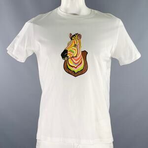 PAUL SMITH Size L White Multi Color Zebra Cotton Short Sleeve T-shirt